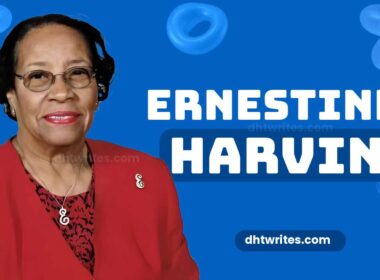 Ernestine Harvin in red coat