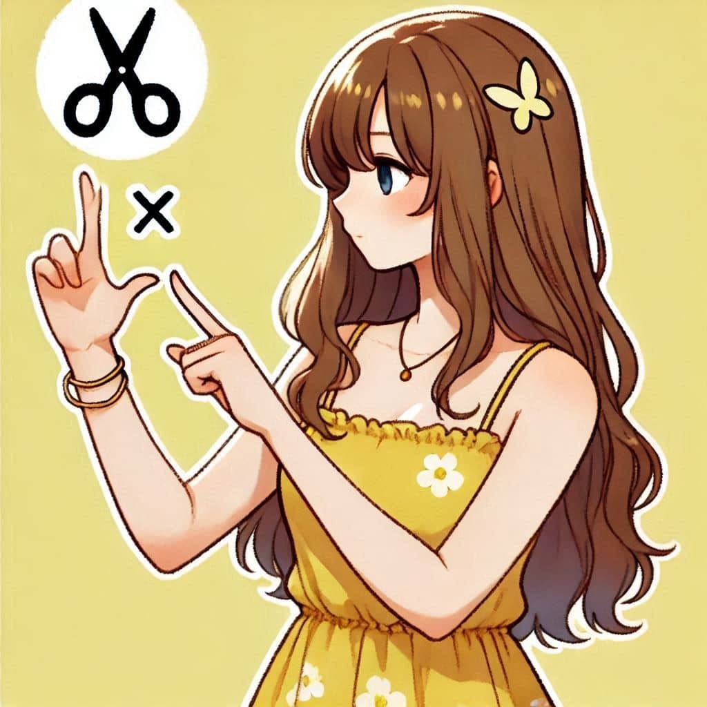 Ai generated image of girl paying Rock Paper Scissors with Yellow Dress wearing
