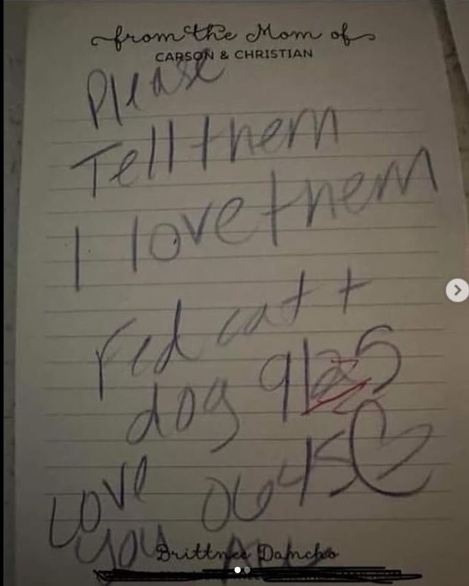 Brittnee Dancho Written note while missing